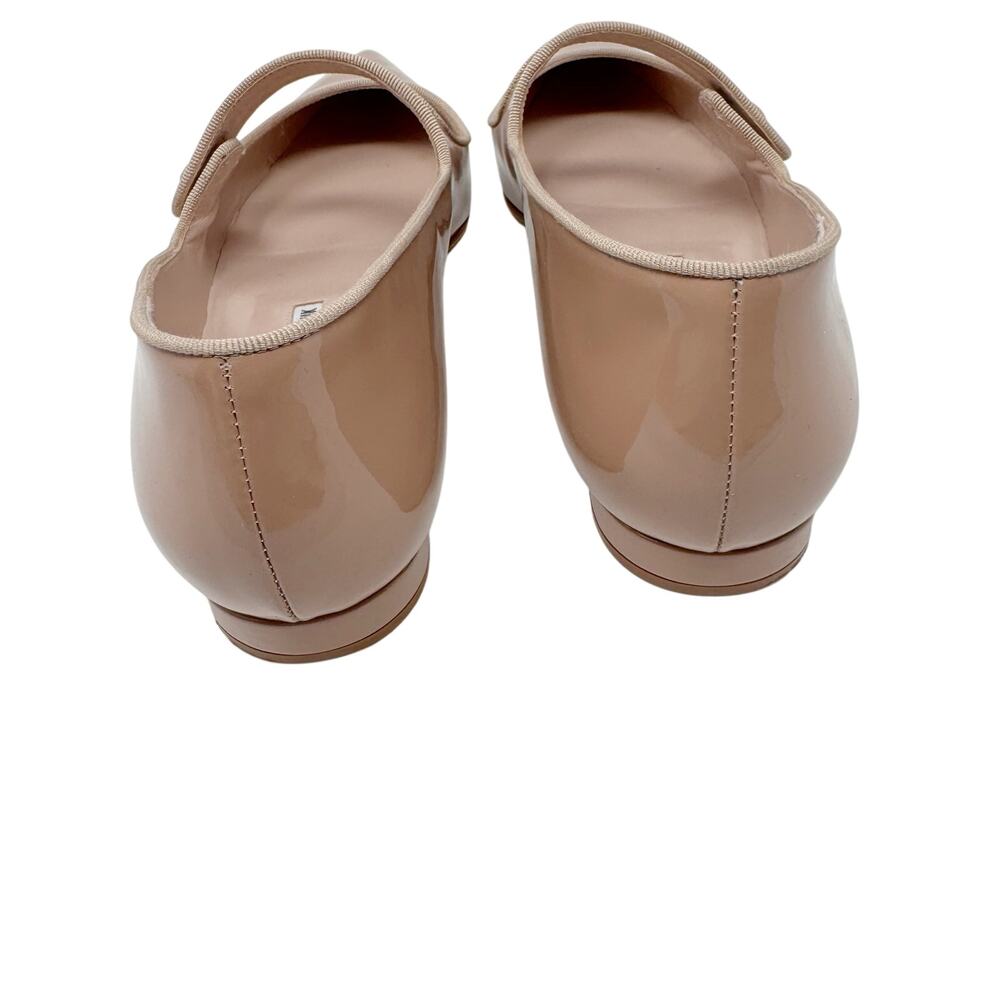 Manolo Blahnik Campariflat Nude Beige Tan Patent Pointed Toe Mary Jane Flats 40 - Picture 5 of 8
